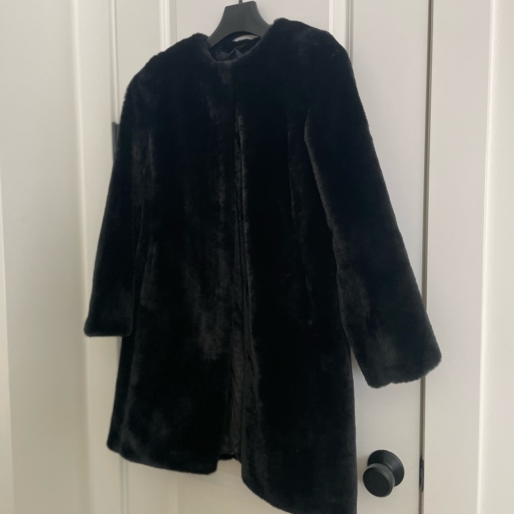 NWT Banana Republic Black Faux Fur Coat